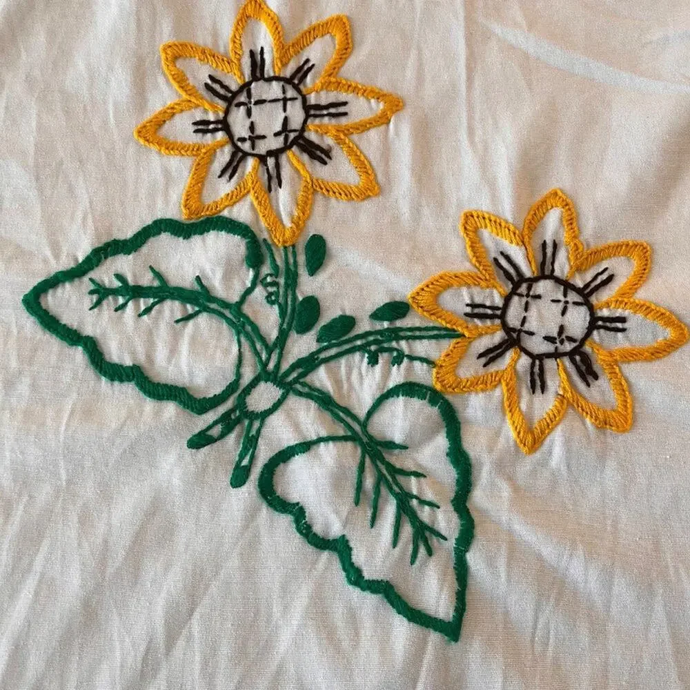 Vintage  handmade multicolor Flora  Embroidery  TableCloth